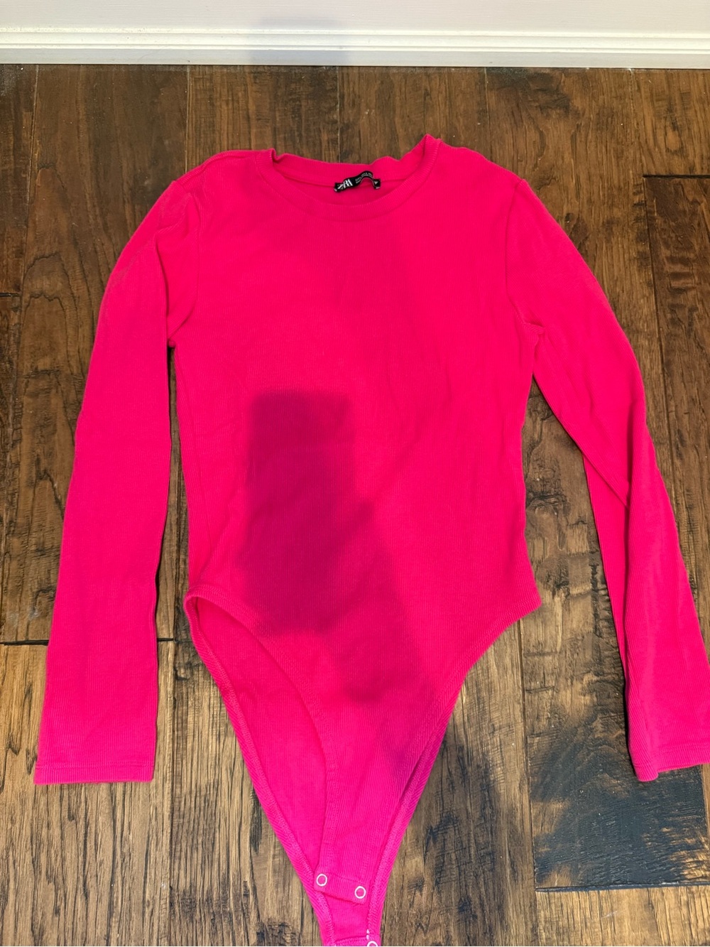 Zara Hot Pink Long-Sleeve Ribbed Bodysuit